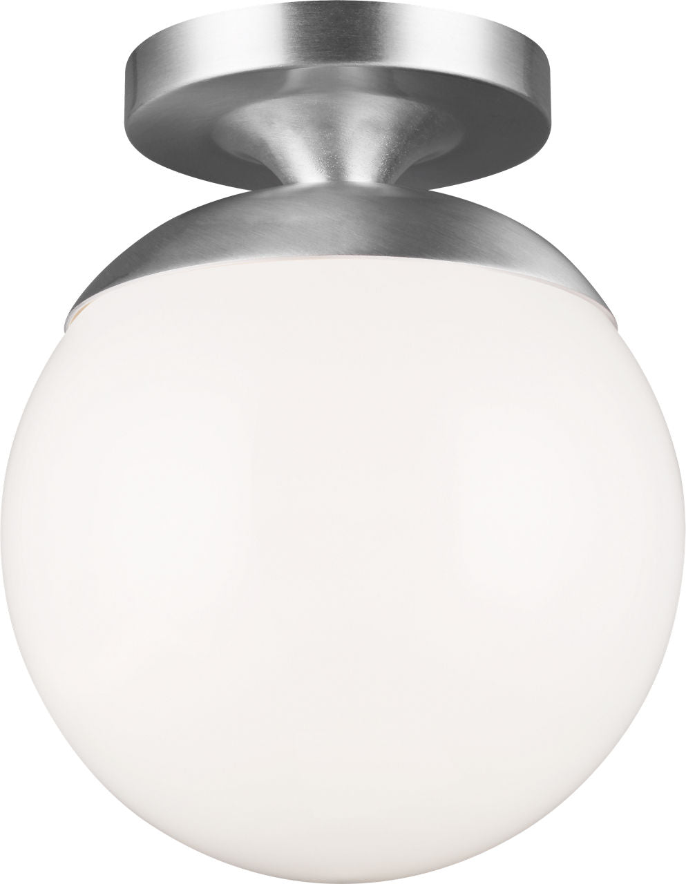 Leo Hanging Globe Flush Mount | Satin Aluminum | Smooth White Glass Bulb(s) Included