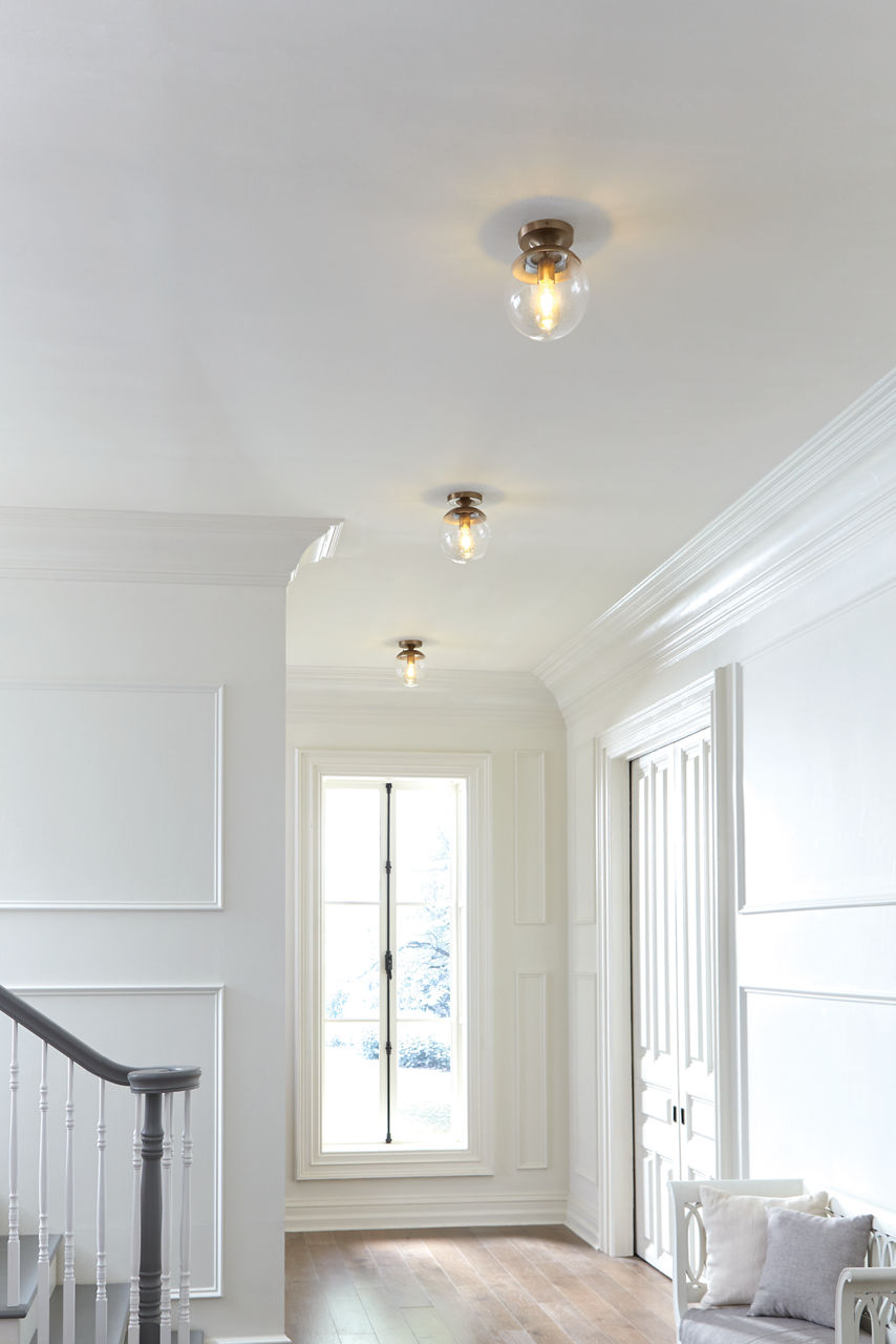 Leo Hanging Globe Flush Mount | Satin Brass | Clear Seeded Glass Bulb(s) Not Included