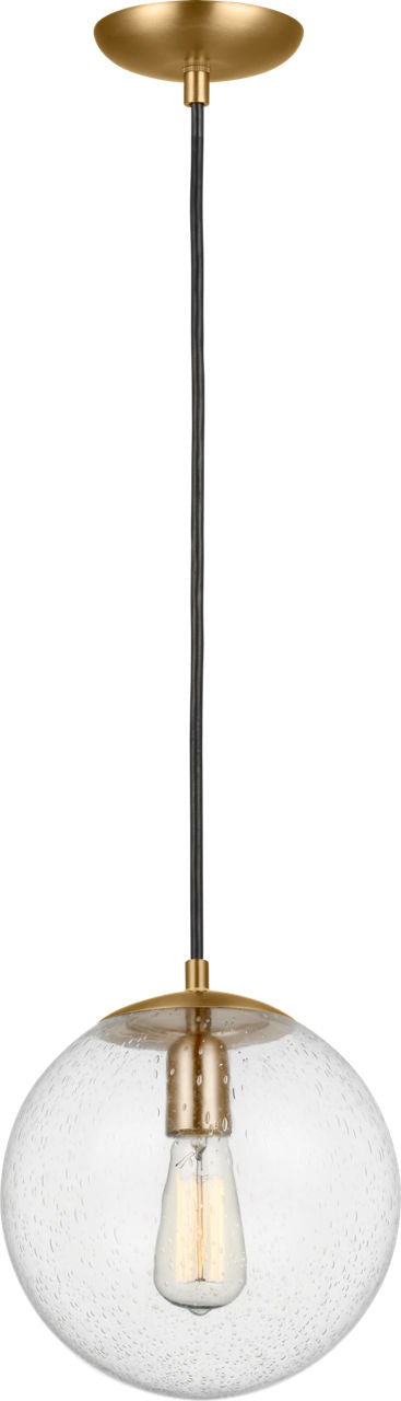 Leo Hanging Globe Medium Pendant | Satin Brass | Clear Seeded Glass Bulb(s) Not Included