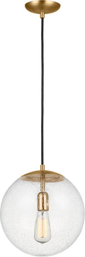 Leo Hanging Globe Large Pendant | Satin Brass | Clear Seeded Glass Bulb(s) Included