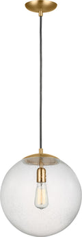 Leo Hanging Globe XL Pendant | Satin Brass | Clear Seeded Glass Bulb(s) Included