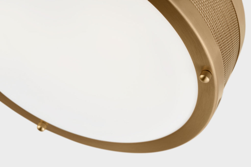 Vander Medium Flush Mount | Satin Brass | Etched Glass / White Inside Bulb(s) Included