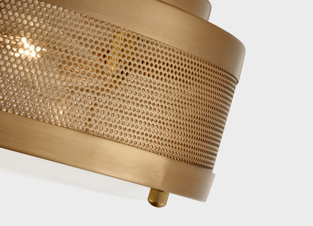 Vander Medium Flush Mount | Satin Brass | Etched Glass / White Inside Bulb(s) Included
