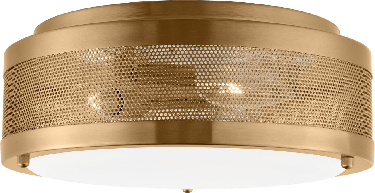 Vander Medium Flush Mount | Satin Brass | Etched Glass / White Inside Bulb(s) Included