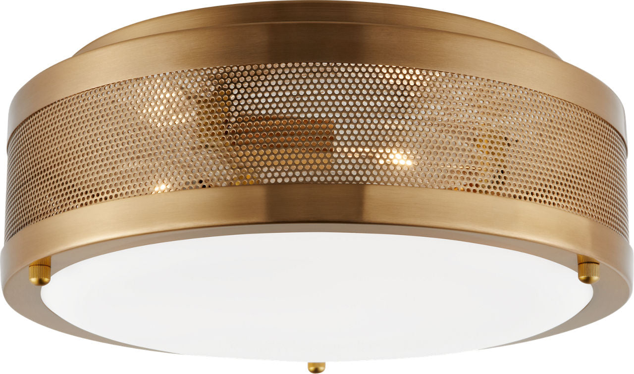 Vander Medium Flush Mount | Satin Brass | Etched Glass / White Inside Bulb(s) Not Included