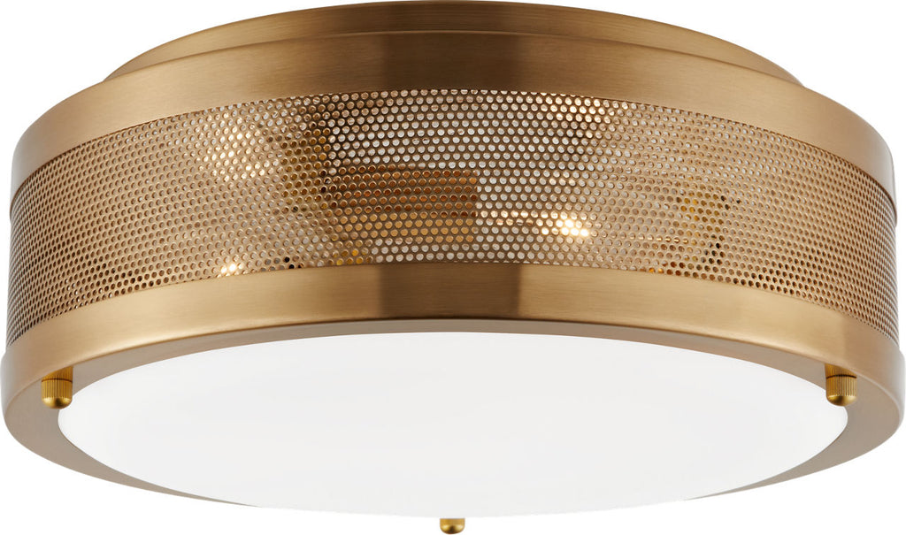 Vander Medium Flush Mount | Satin Brass | Etched Glass / White Inside Bulb(s) Included