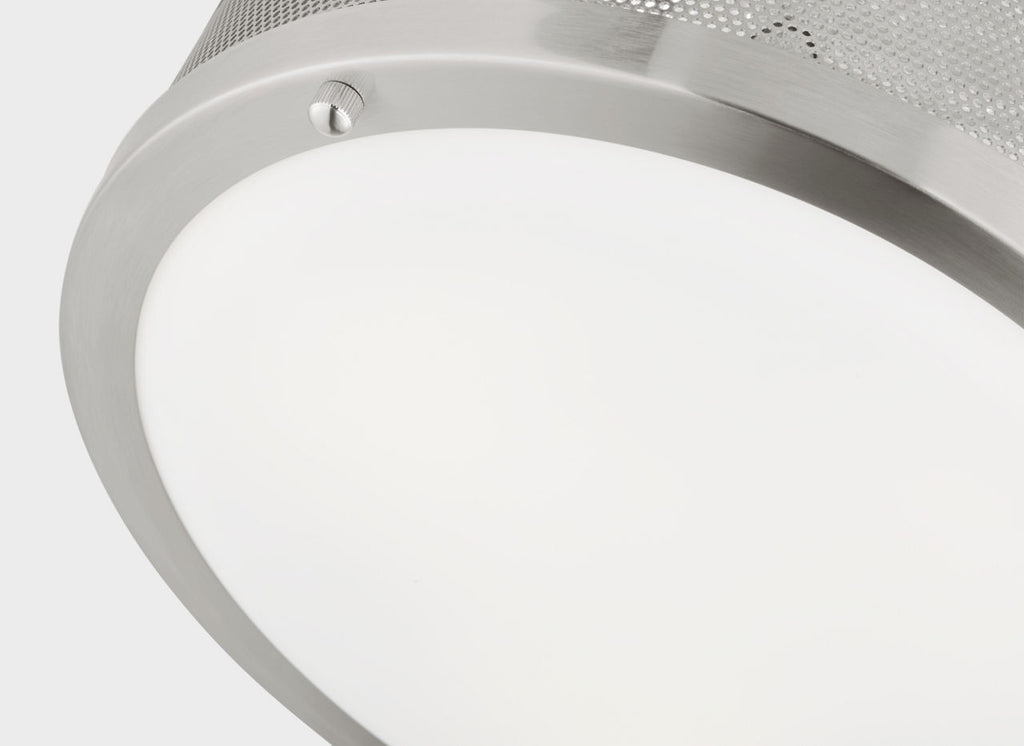 Vander Medium Flush Mount | Brushed Nickel | Etched Glass / White Inside Bulb(s) Included