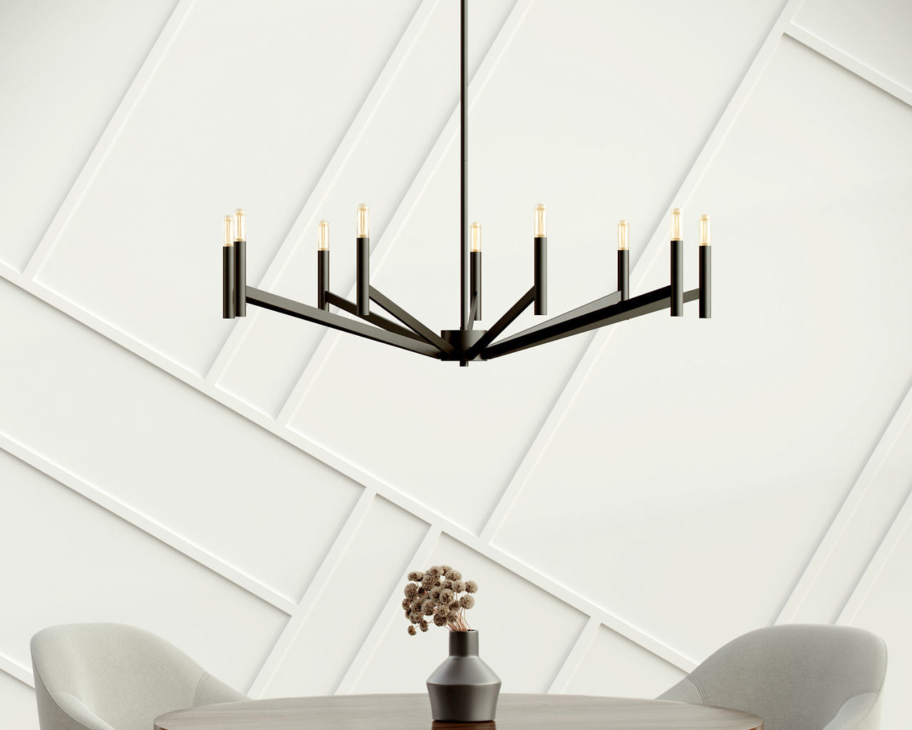Vector Nine Light Chandelier Midnight Black