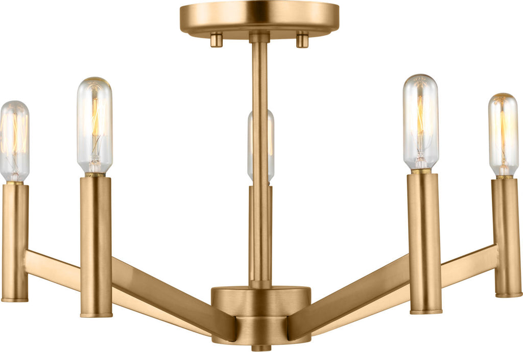 Vector Five Light Semi-Flush Mount Satin Brass
