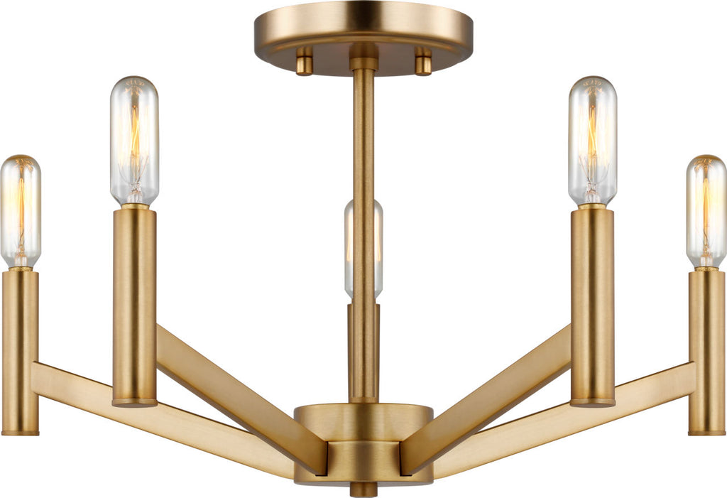 Vector Five Light Semi-Flush Mount Satin Brass