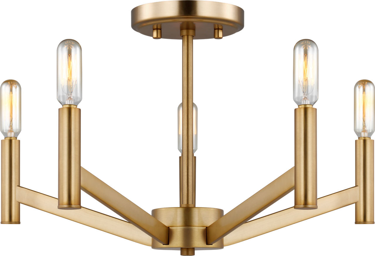 Vector Five Light Semi-Flush Mount Satin Brass