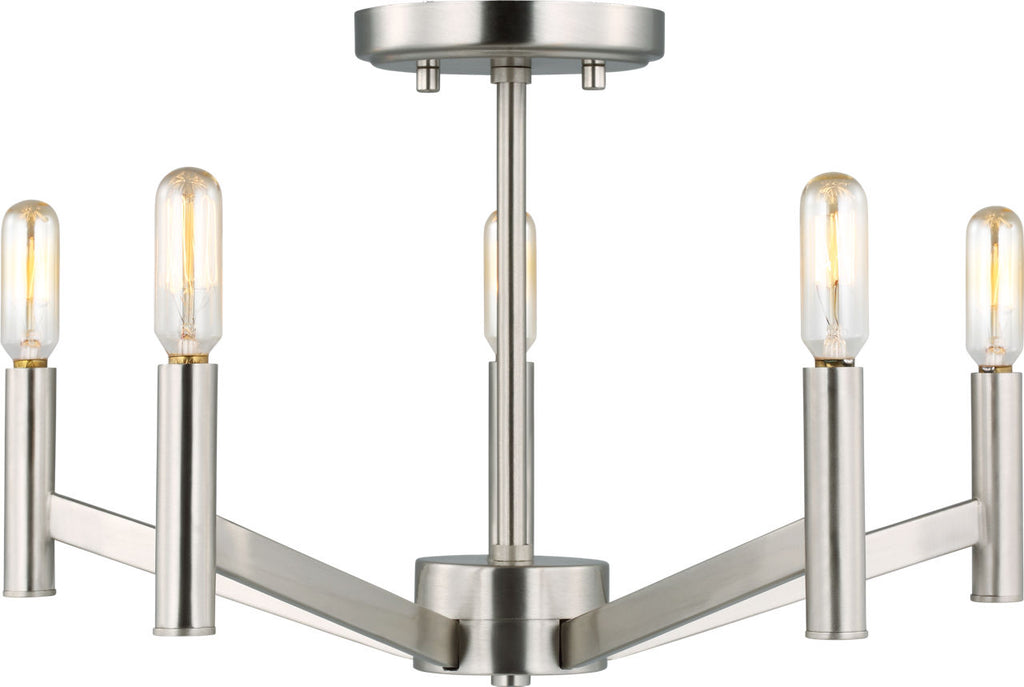 Vector Five Light Semi-Flush Mount Brushed Nickel Bulbs Inc