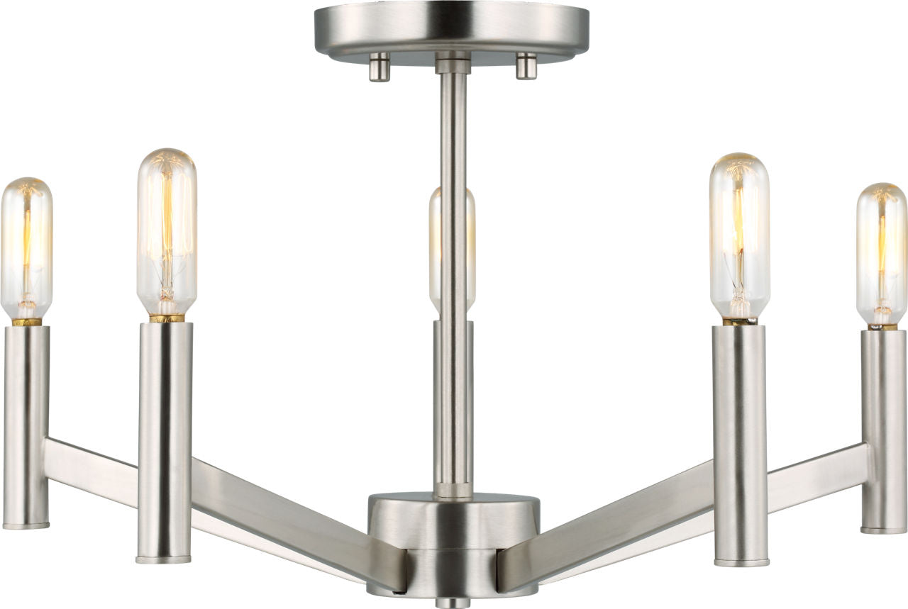 Vector Five Light Semi-Flush Mount Brushed Nickel Bulbs Inc