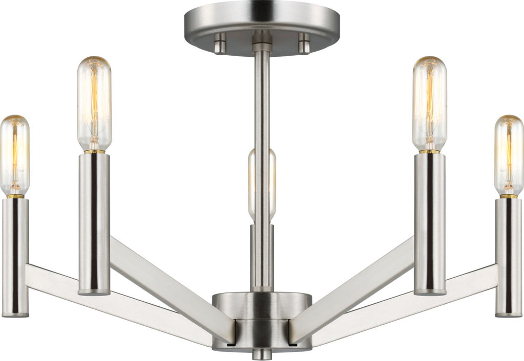 Vector Five Light Semi-Flush Mount Brushed Nickel Bulbs Inc