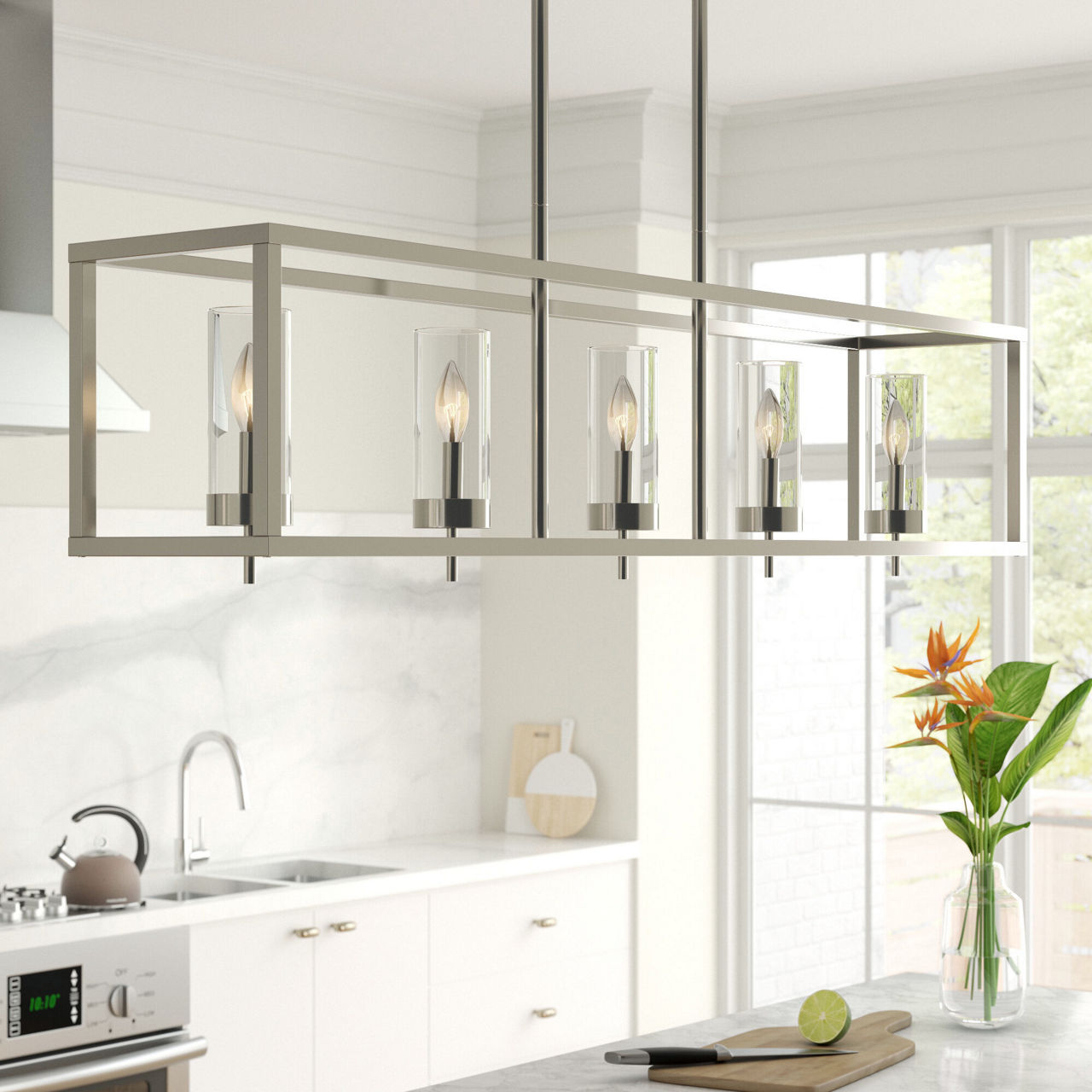 Zire Five Light Linear Pendant | Brushed Nickel