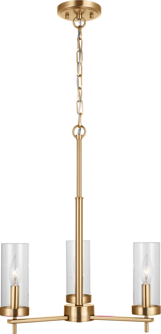 Zire Three Light Chandelier | Satin Brass Bulbs Included