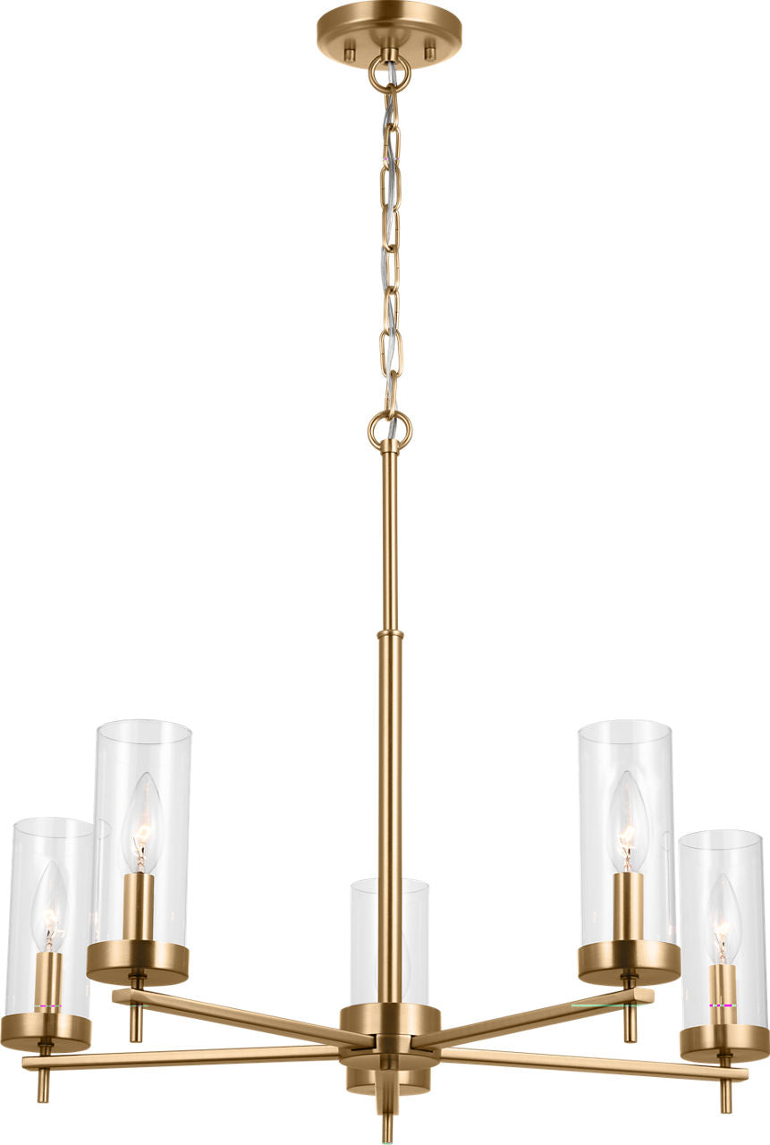 Zire Five Light Chandelier | Satin Brass