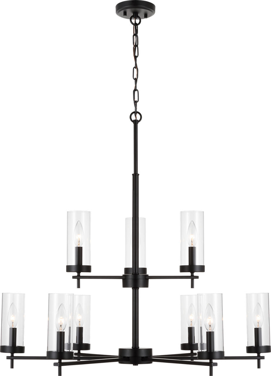 Zire Nine Light Chandelier | Midnight Black