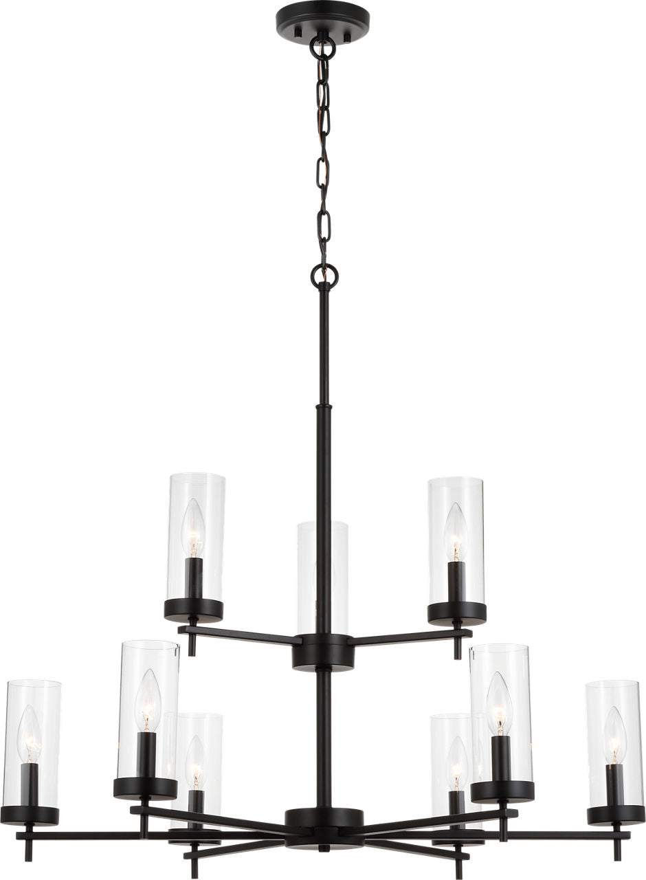 Zire Nine Light Chandelier | Midnight Black Bulbs Included
