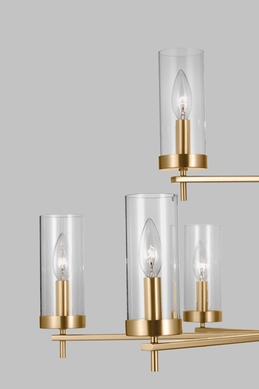 Zire Nine Light Chandelier | Satin Brass Bulbs Included