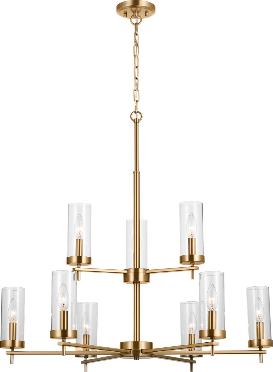 Zire Nine Light Chandelier | Satin Brass Bulbs Included