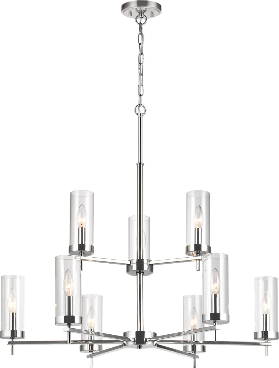 Zire Nine Light Chandelier | Chrome Bulbs Included