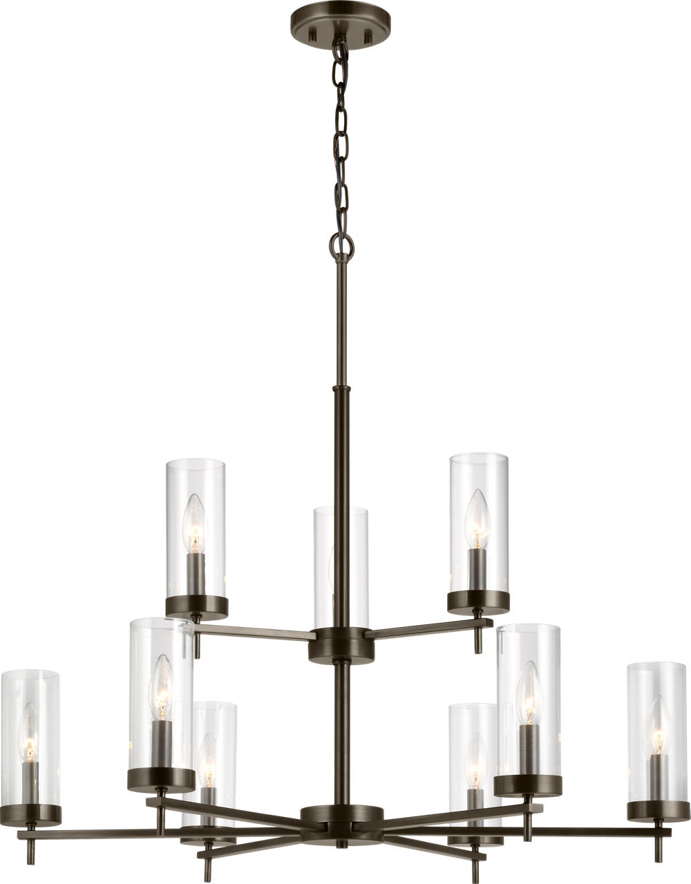 Zire Nine Light Chandelier | Pewter Bronze Bulbs Included