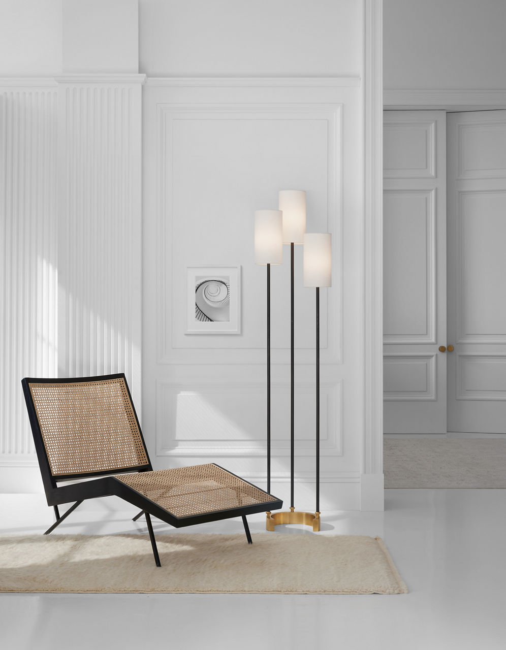 Aimee Floor Lamp | Bronze and Hand-Rubbed Antique Brass | Linen Shades