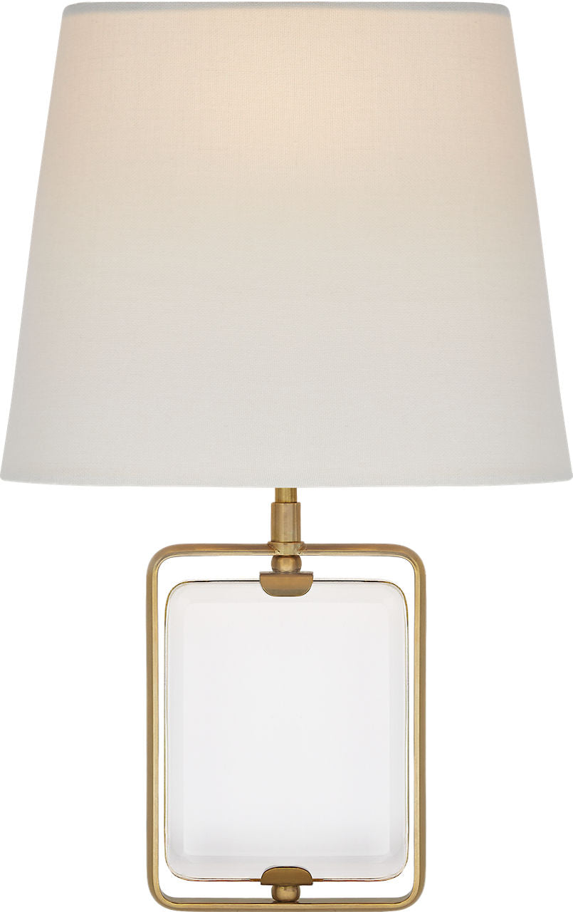 Henri Framed Jewel Sconce | Crystal and Hand-Rubbed Antique Brass | Linen Shade