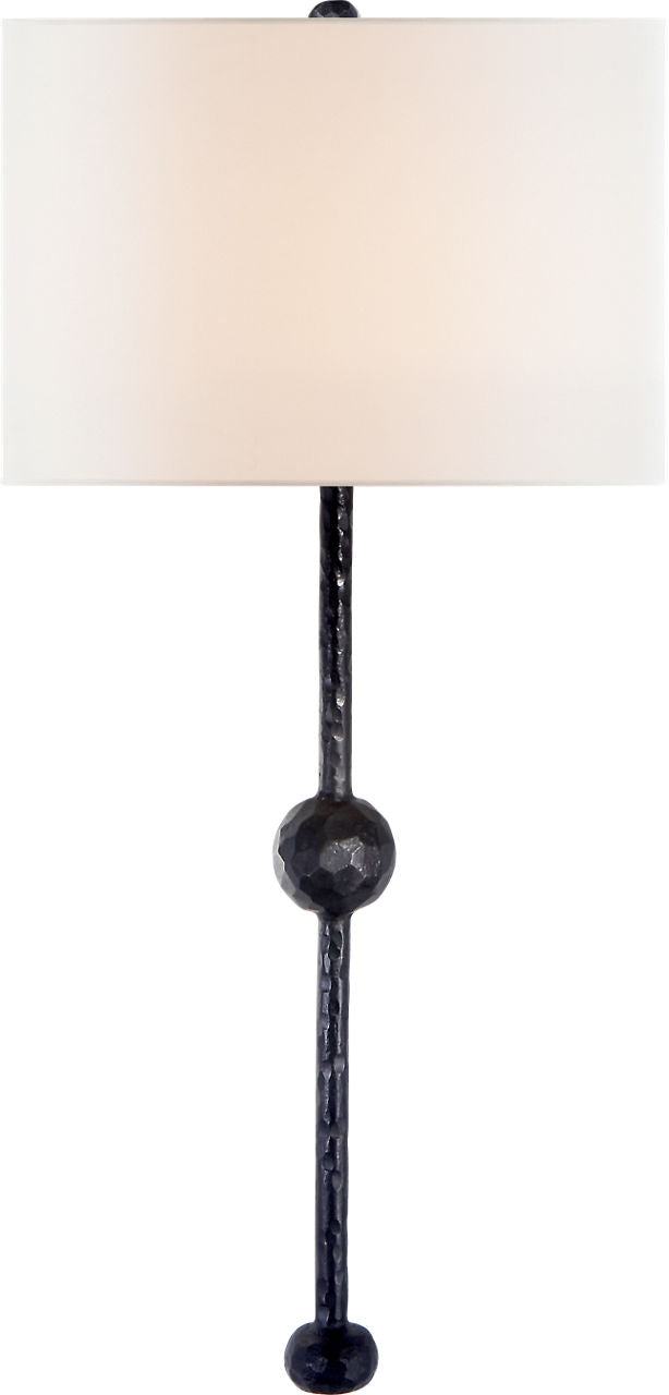 Carey Rail Sconce | Aged Iron | Linen Shade