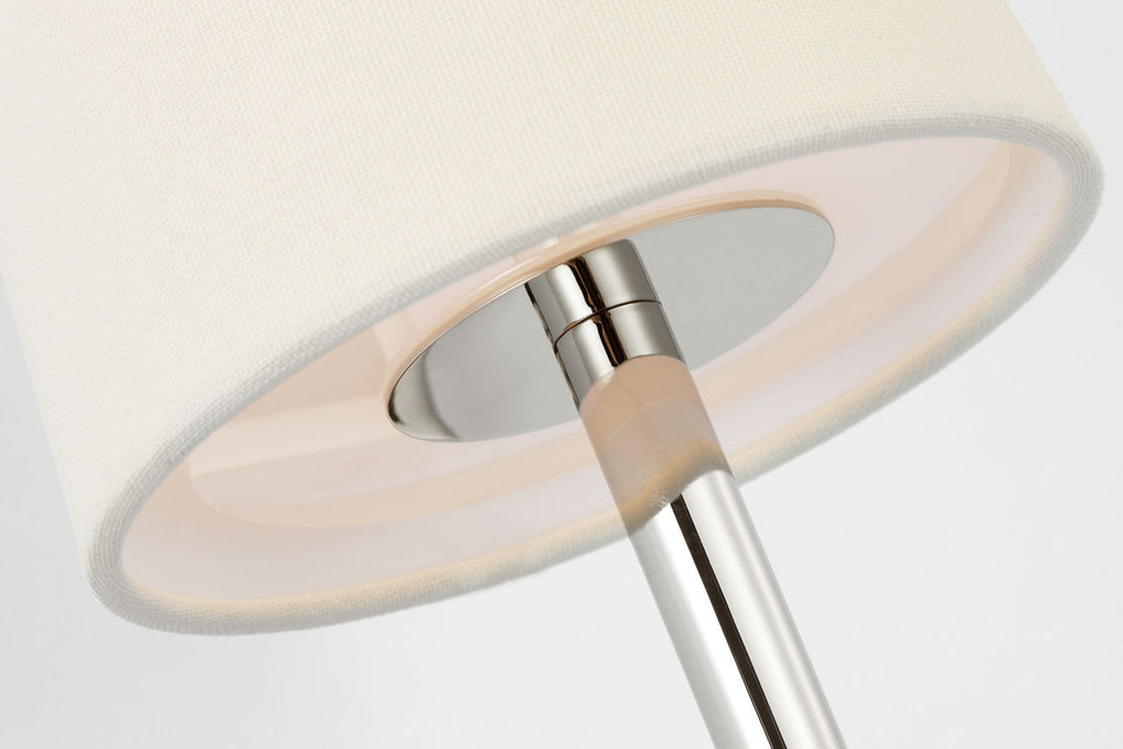 Elle Small Single Sconce | Polished Nickel and Black Rattan | Linen Shade