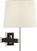 Elle Swing Arm Sconce | Polished Nickel and Black Rattan | Linen Shade