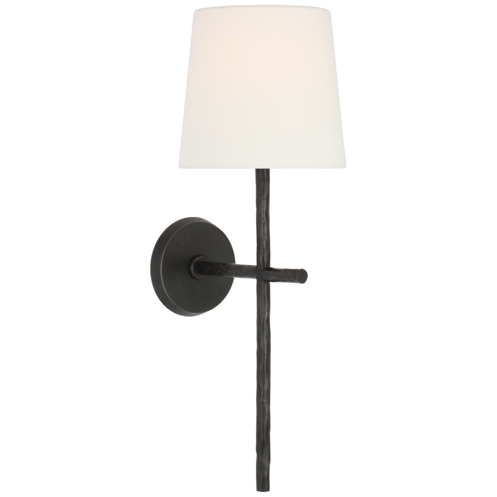 Collette 23" Tail Sconce | Aged Iron | Linen Shade