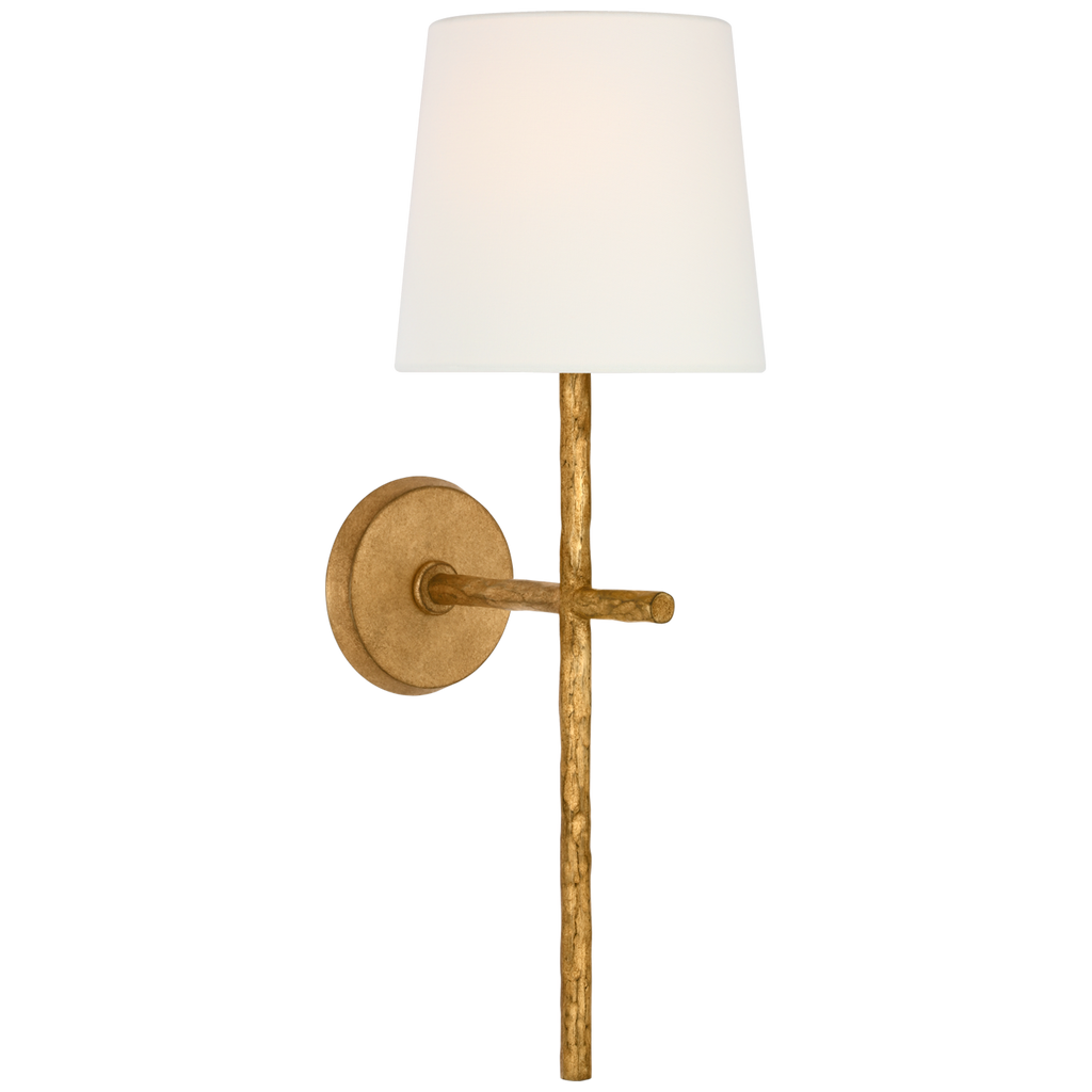 Collette 23" Tail Sconce | Gilded Iron | Linen Shade