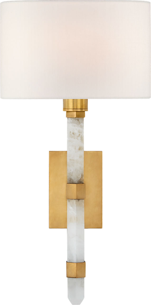 Adaline Small Tail Sconce | Antique-Burnished Brass and Quartz | Linen Shade