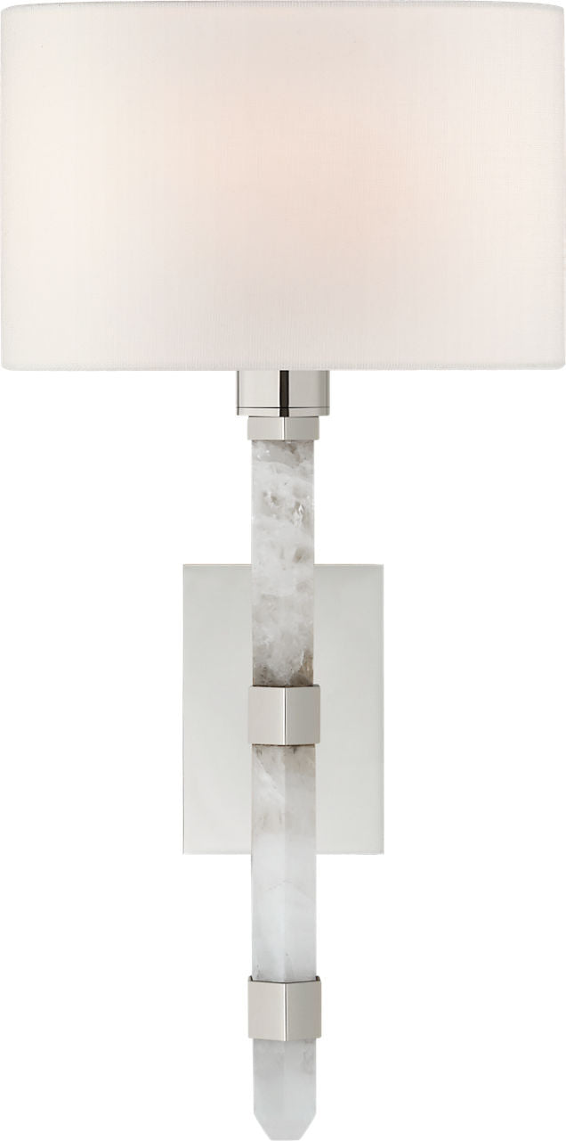 Adaline Small Tail Sconce | Polished Nickel and Quartz | Linen Shade