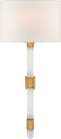 Adaline Medium Tail Sconce | Antique-Burnished Brass and Quartz | Linen Shade