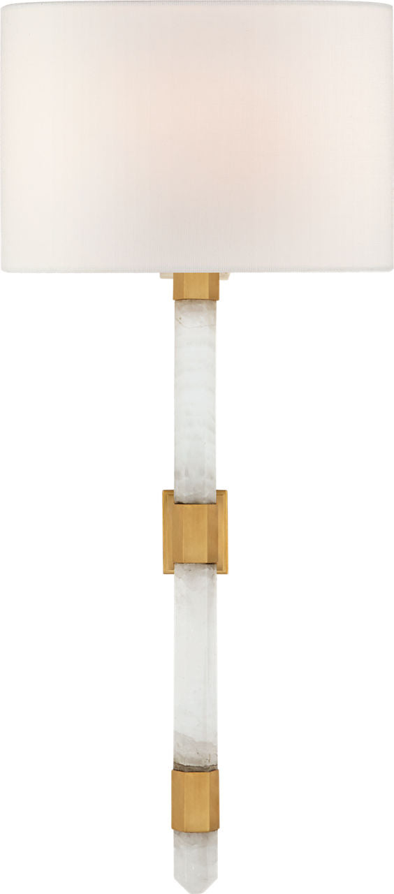 Adaline Medium Tail Sconce | Antique-Burnished Brass and Quartz | Linen Shade