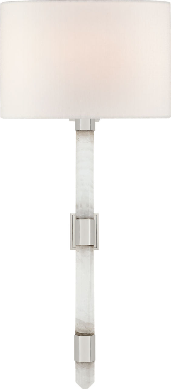 Adaline Medium Tail Sconce | Polished Nickel and Quartz | Linen Shade