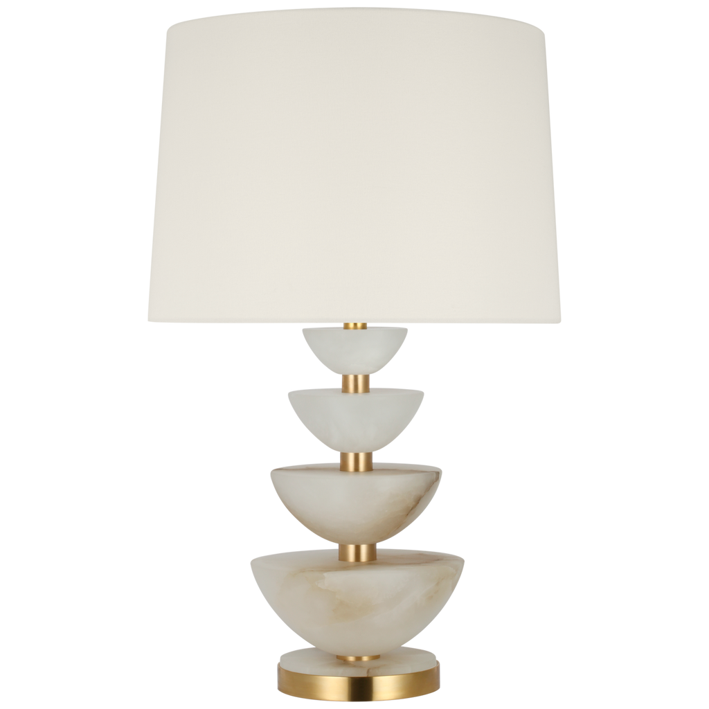 Aubert 28" Table Lamp | Alabaster and Hand-Rubbed Antique Brass | Linen Shade