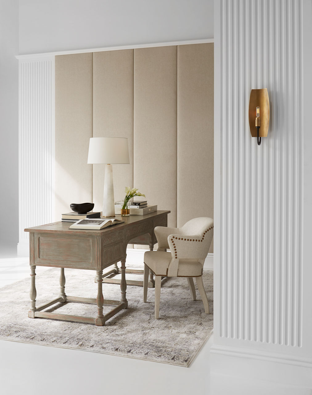Adeline Large Quatrefoil Table Lamp | Alabaster | Linen Shade