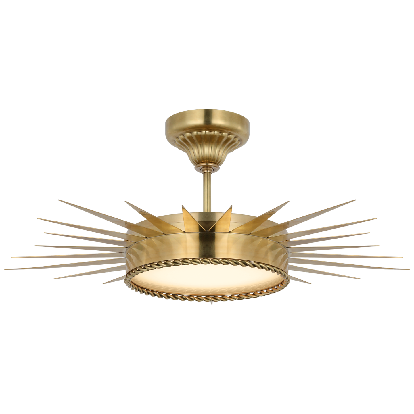 Soleil 28" Semi-Flush Mount | Hand-Rubbed Antique Brass | White Glass