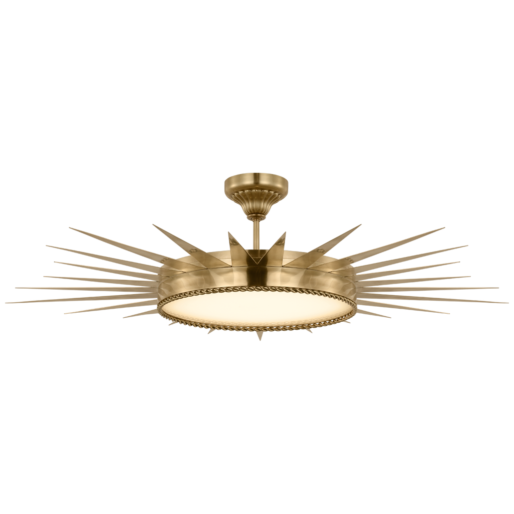 Soleil 45" Semi-Flush Mount | Hand-Rubbed Antique Brass | White Glass