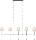 Camille Medium Linear Chandelier | Bronze | Linen Shades