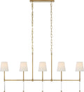 Camille Medium Linear Chandelier | Hand-Rubbed Antique Brass | Linen Shades