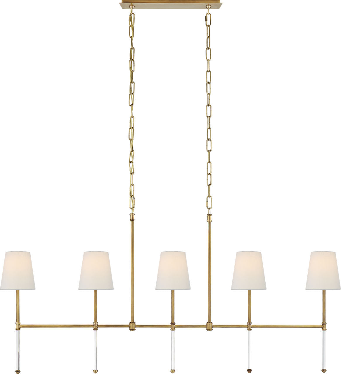 Camille Medium Linear Chandelier | Hand-Rubbed Antique Brass | Linen Shades