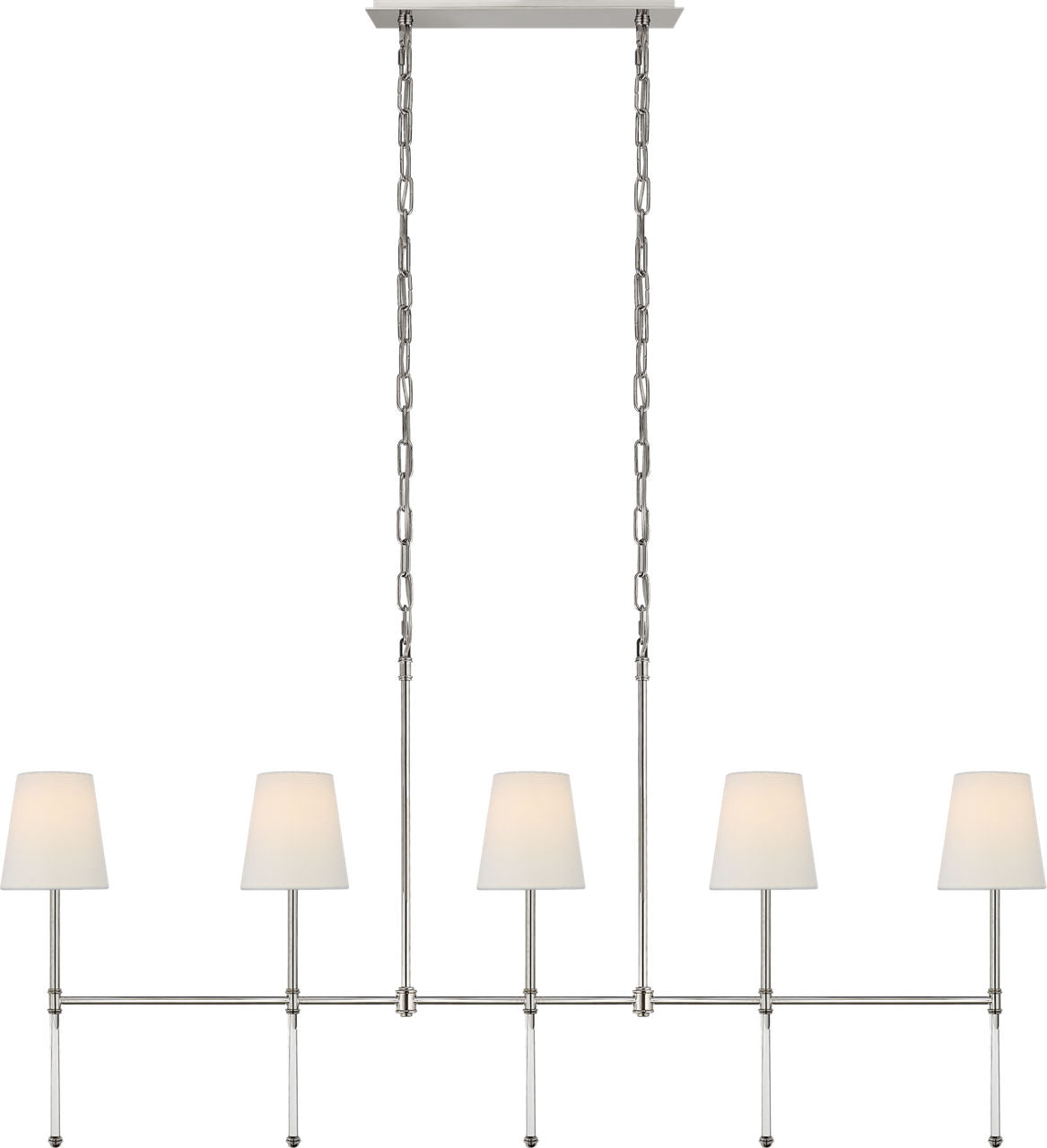 Camille Medium Linear Chandelier | Polished Nickel | Linen Shades