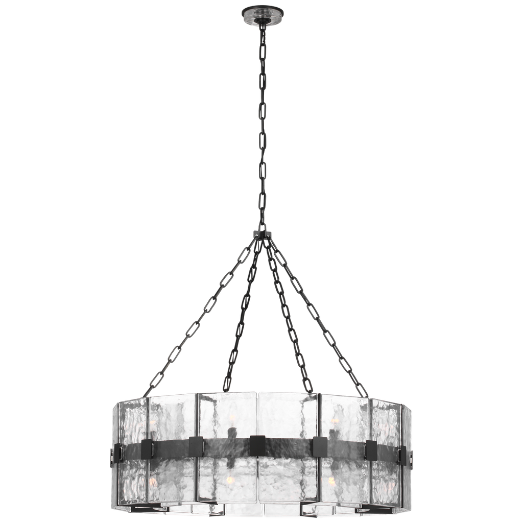 Solera 37" Barrel Chandelier | Bronze | Clear Wavy Glass