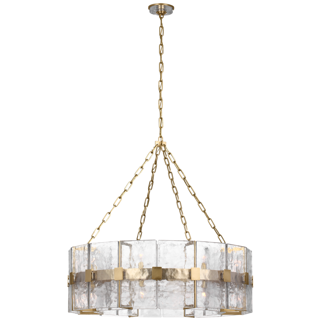 Solera 37" Barrel Chandelier | Hand-Rubbed Antique Brass | Clear Wavy Glass
