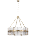 Solera 37" Barrel Chandelier | Hand-Rubbed Antique Brass | Clear Wavy Glass